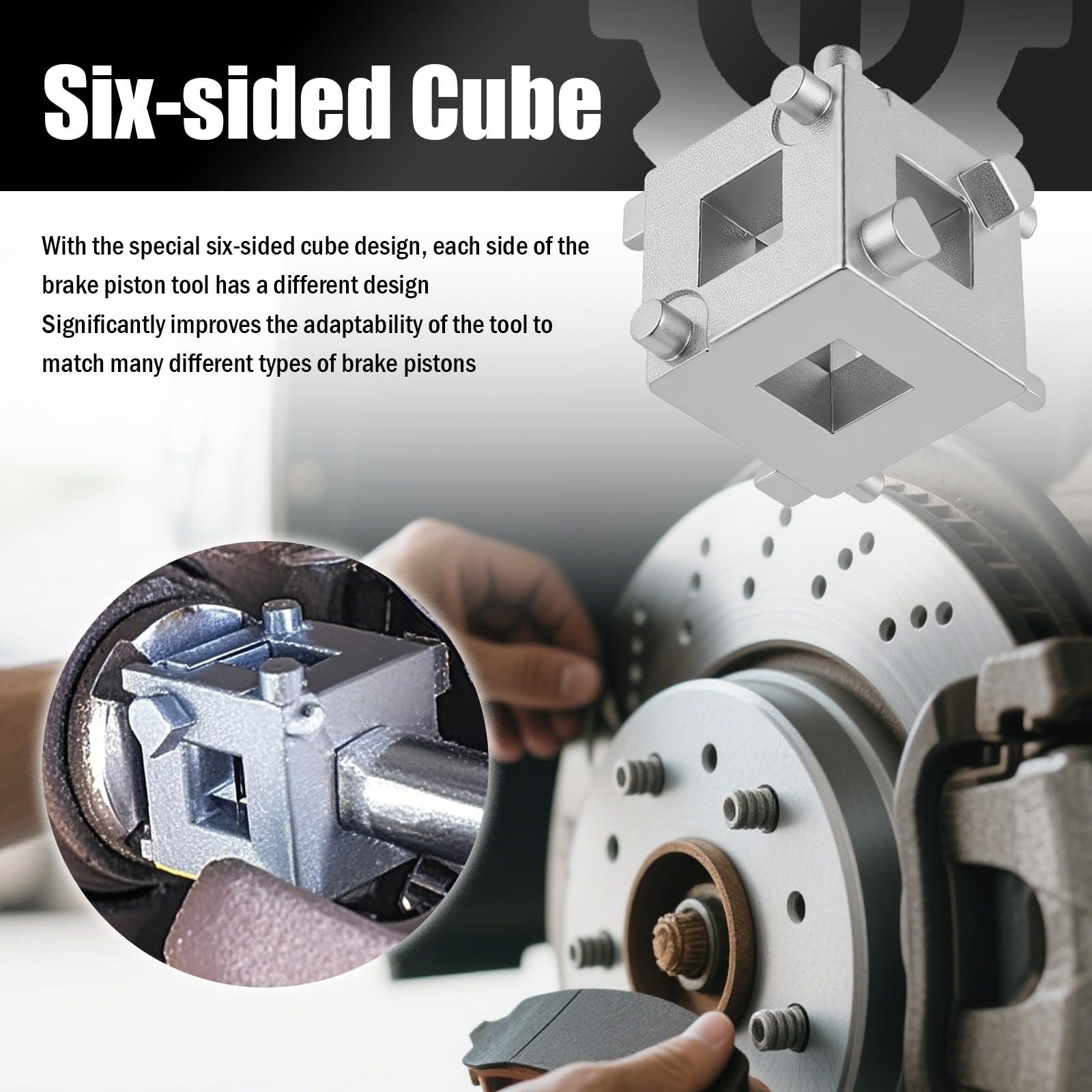 TSIEBRV Cube Brake Caliper Compression Tool Driven 1.3*1.29*0.99 inch, Silver
