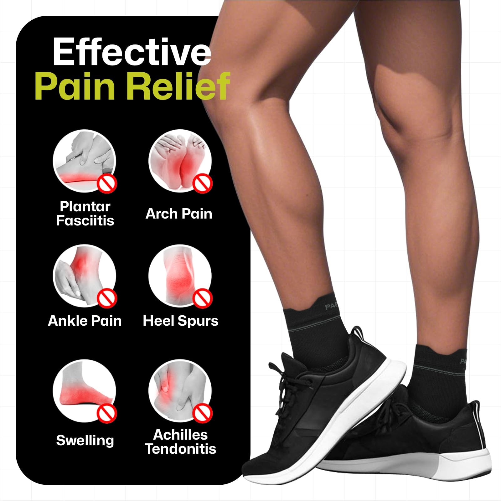 PAPLUS 3 Pairs Ankle Compression Socks Arch Support Sleeve Unisex