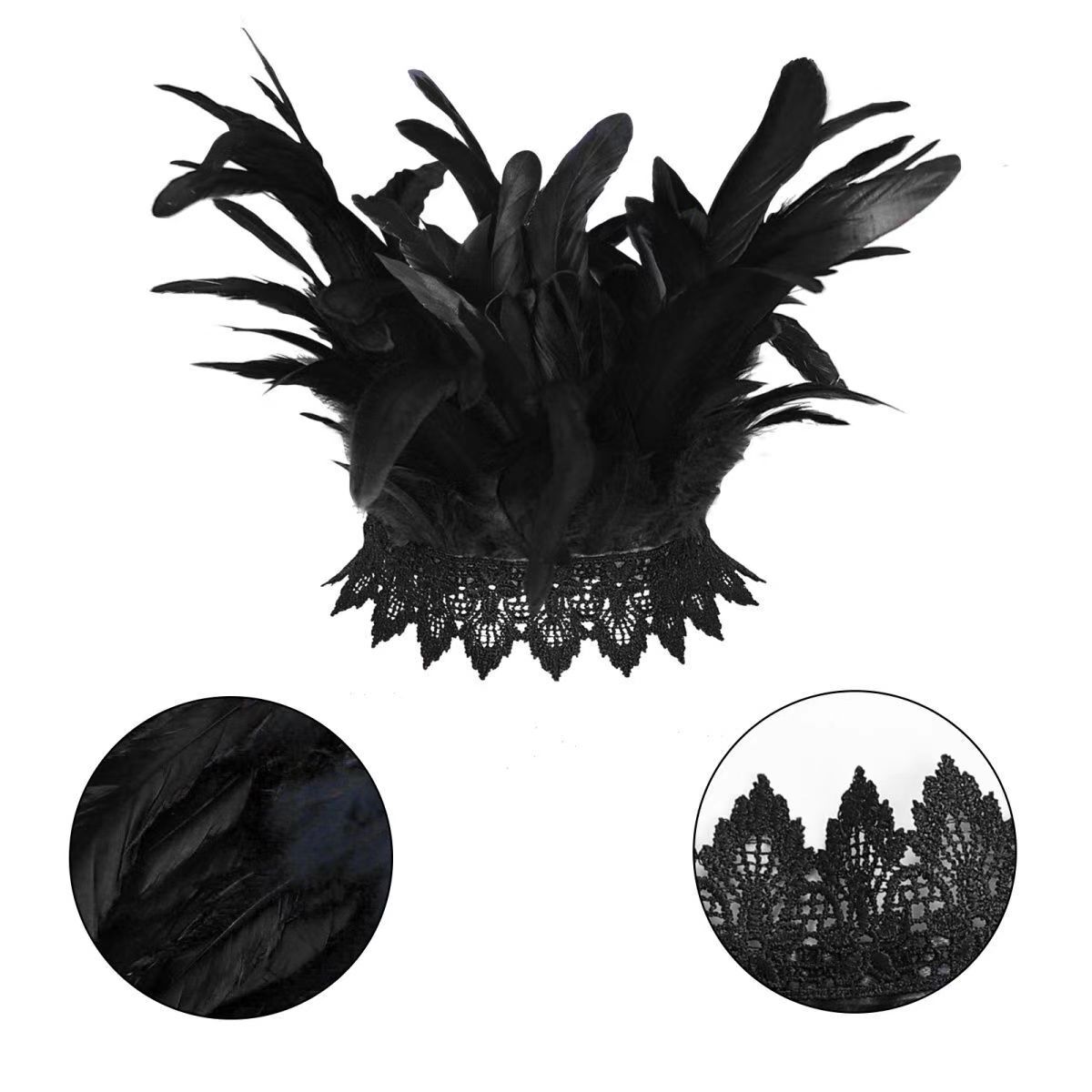 Halloween Lace High Collar Feather Gothic Scarf Costume Party Stage Prop