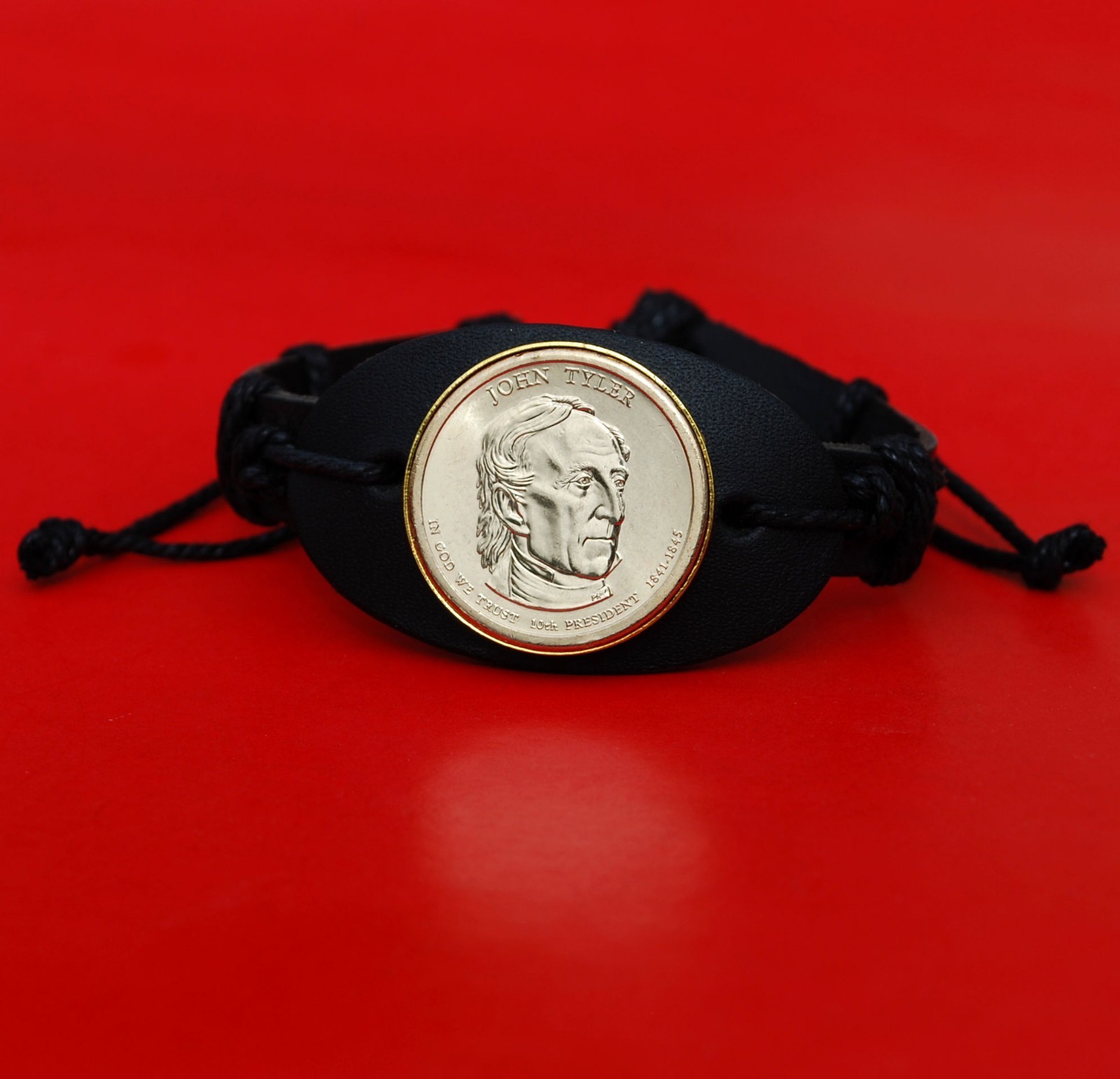 2009 Presidential Coin Genuine Leather Wristband Bracelet - John Tyler