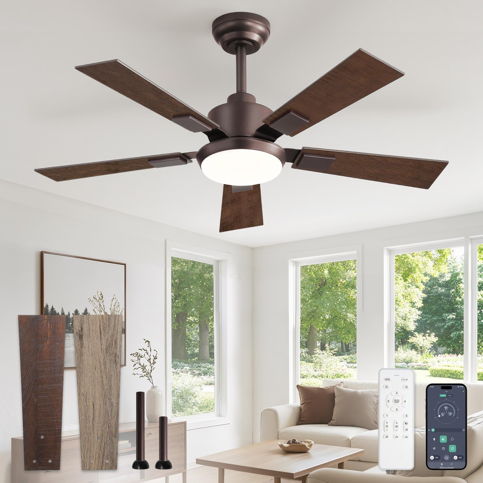 42 Inch Ceiling Fans with Lights and Remote&APP Control, Bronze Smart Ceiling...