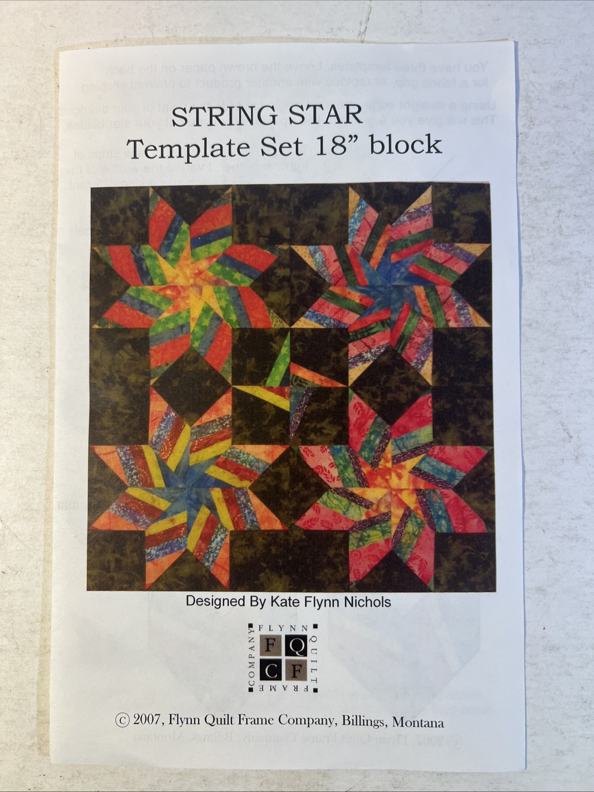 String Star Quilt Pattern & Acrylic Template Set- 18” Block by Flynn Quilt - B19