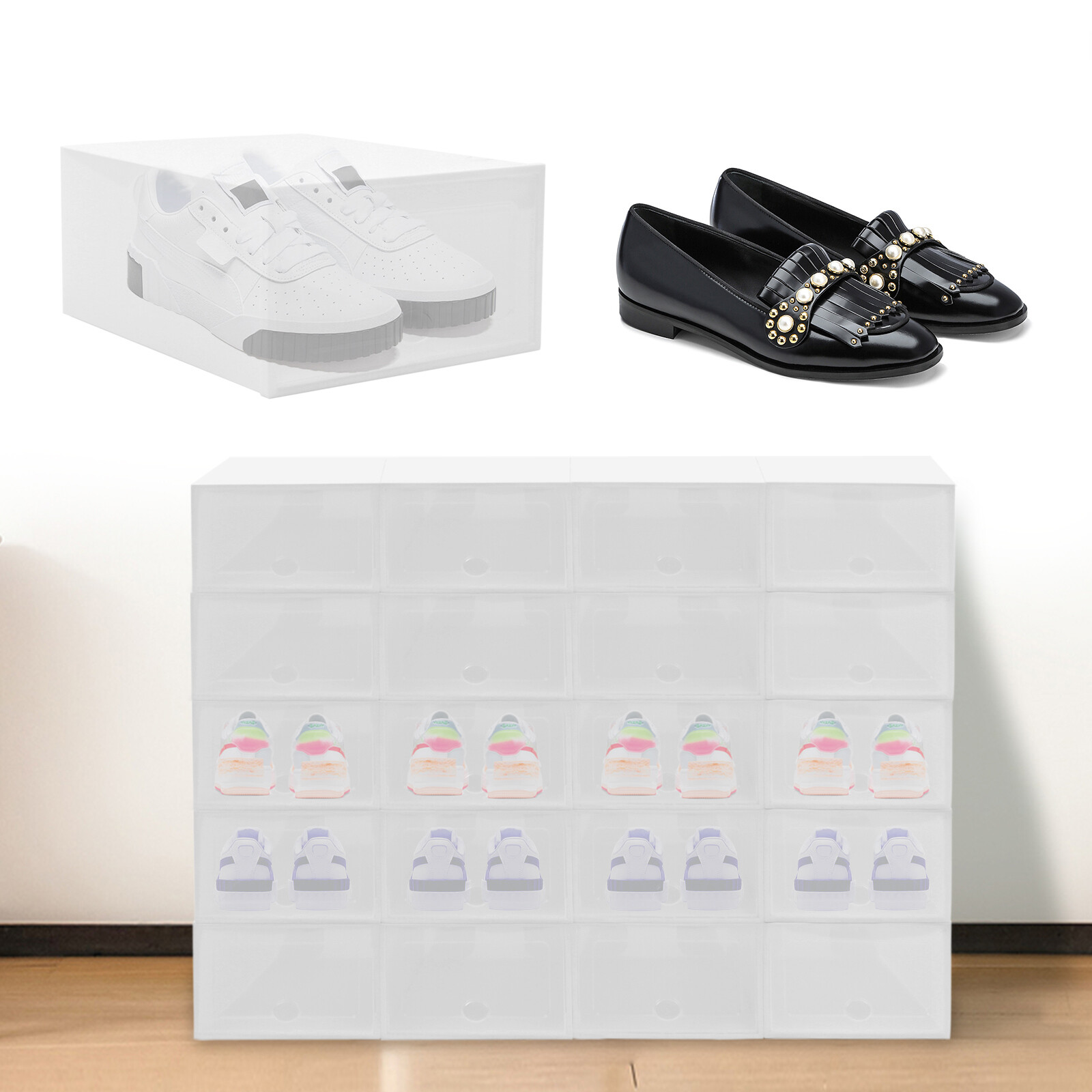 Stackable Shoe Storage Box Durable Plastic Sneaker Display Case Organizer 20pcs