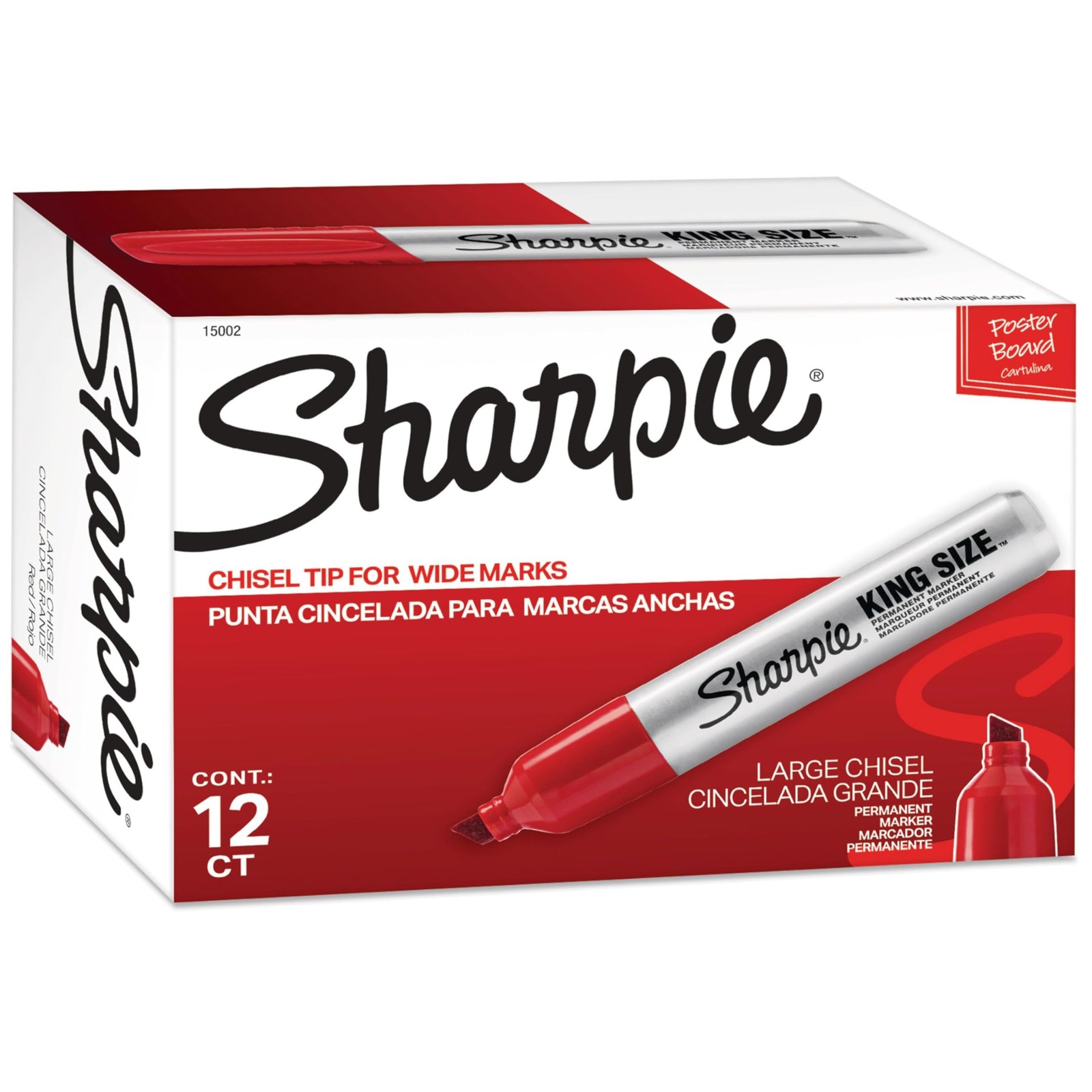 Sharpie King Size Permanent Markers, Large Chisel Tip, Red, 12 Count  Office,...
