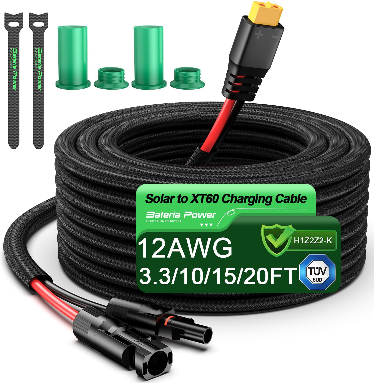 Solar to XT60 Extension Cable, 12WG 10FT Flame Retardant Protective Sleeving Sol