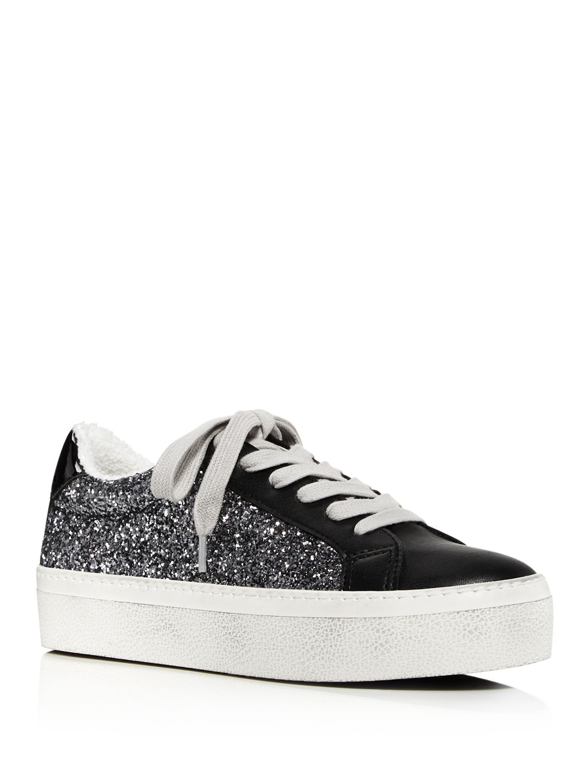 AQUA Womens Black Mixed Media Glitter Play Round Toe Platform Sneakers 9.5 M