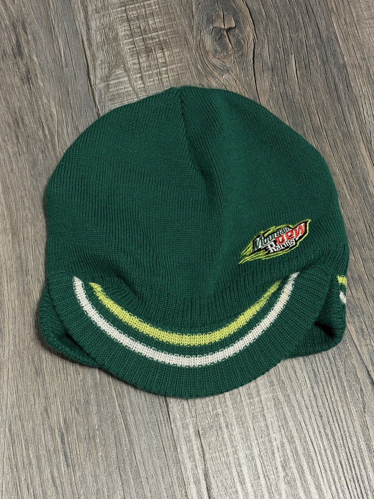 HTF Mountain Dew Racing Brim Brimmer Beanie Hat Tagged 2008 Green One Size Y2K