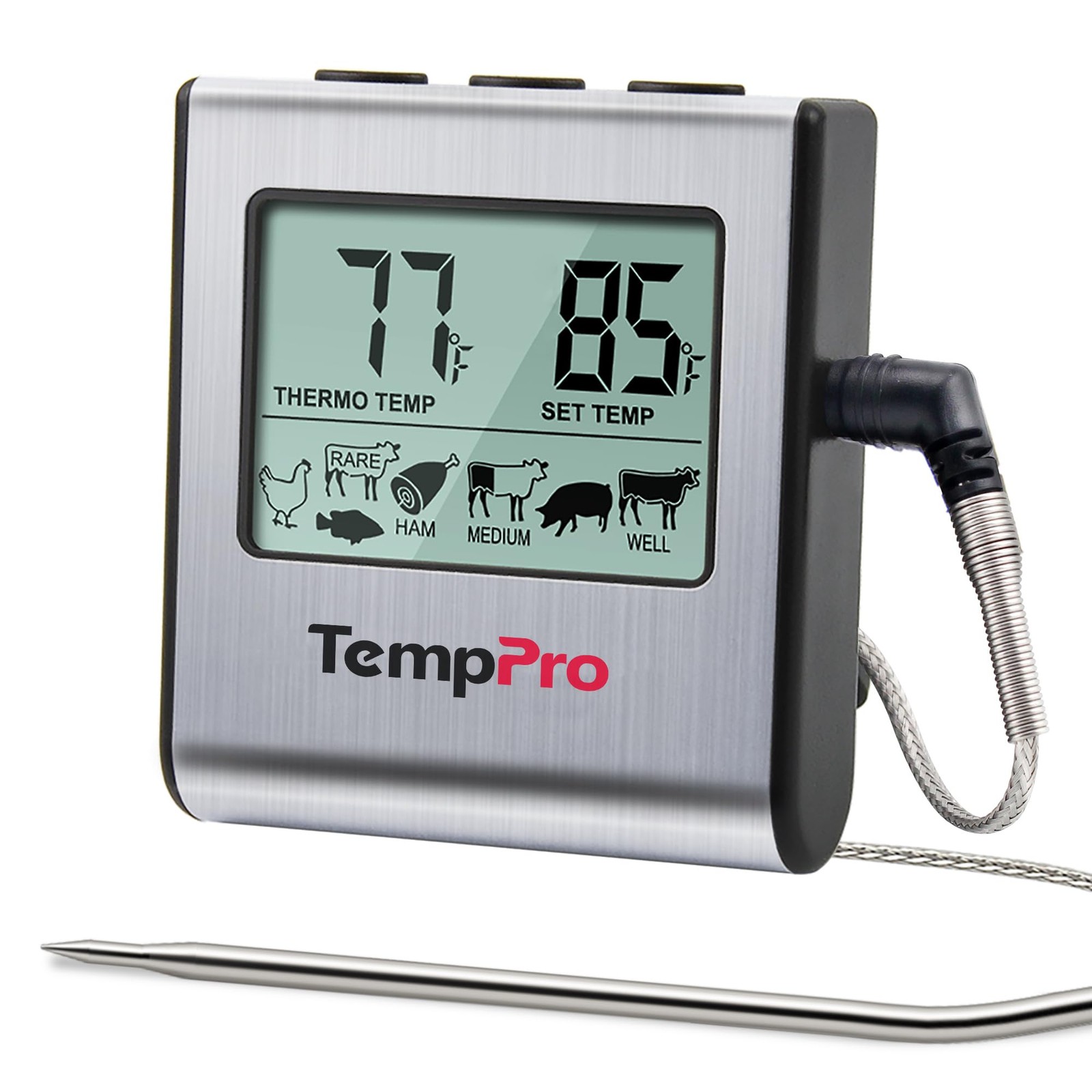TempPro TP16 Large LCD Digital Meat 2.9 x 2.6 x 0.8 inches, Light Silver
