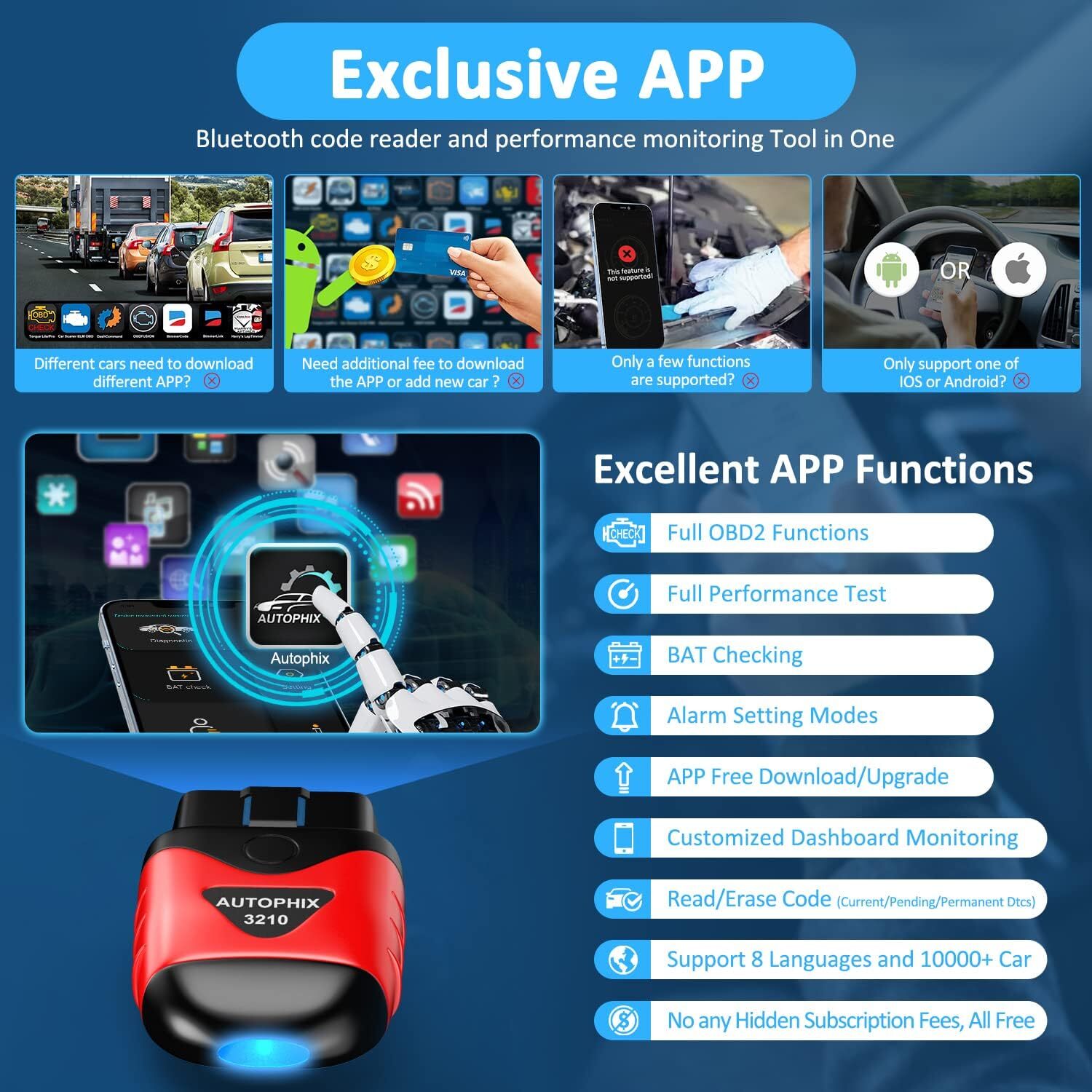 Autophix 3210 OBD2 Bluetooth Auto Diagnostic Tool for IOS Android Code Reader