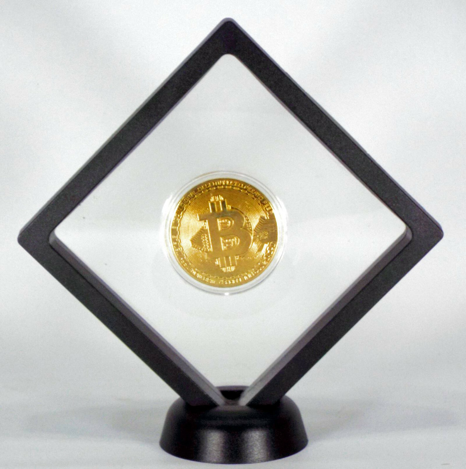 ✅ BITCOIN GOLD FLOATING COIN DISPLAY - COLLECTORS COMMEMORATIVE ROUND GREAT GIFT