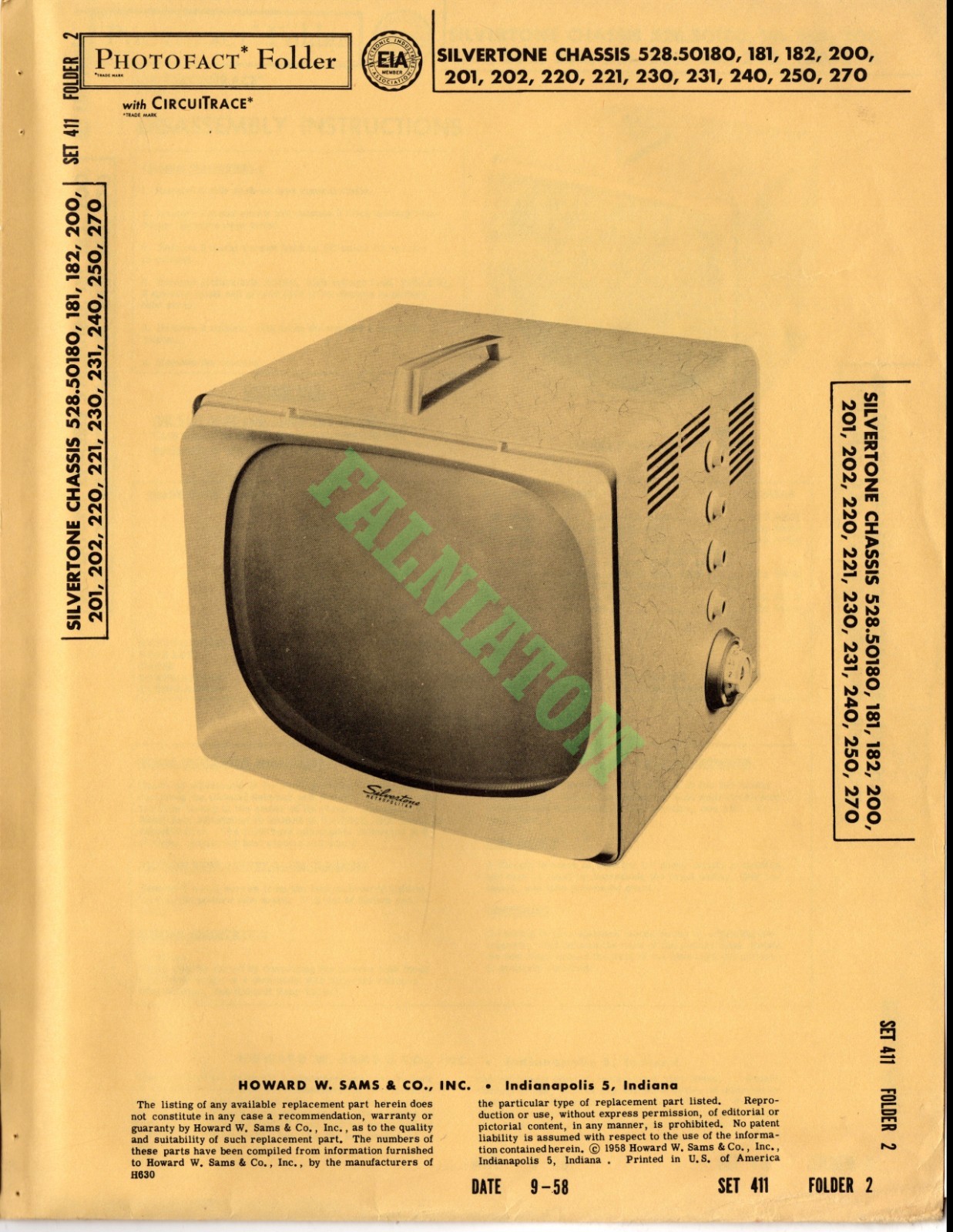 PhotoFact - Set 411 - Folder 2 - Silvertone Chassis 528.50180  Others - 23 Pages