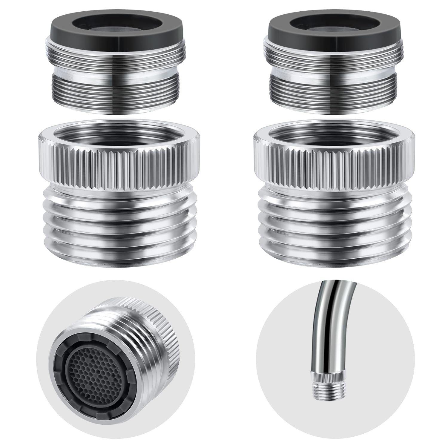 2 Pack Faucet to Hose Adapter with Aerator, Sink Garden Silver