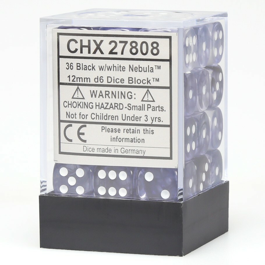 CHESSEX Nebula Dice 12mm 36 D6 Black with White DICE SET MTG Pokemon Boardgames