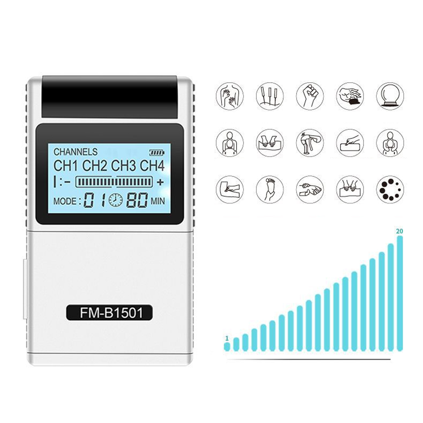 TENS Electronic Stimulator 15 Modes 20 Gears Low Pulse Electric Pulse Stimul HR6