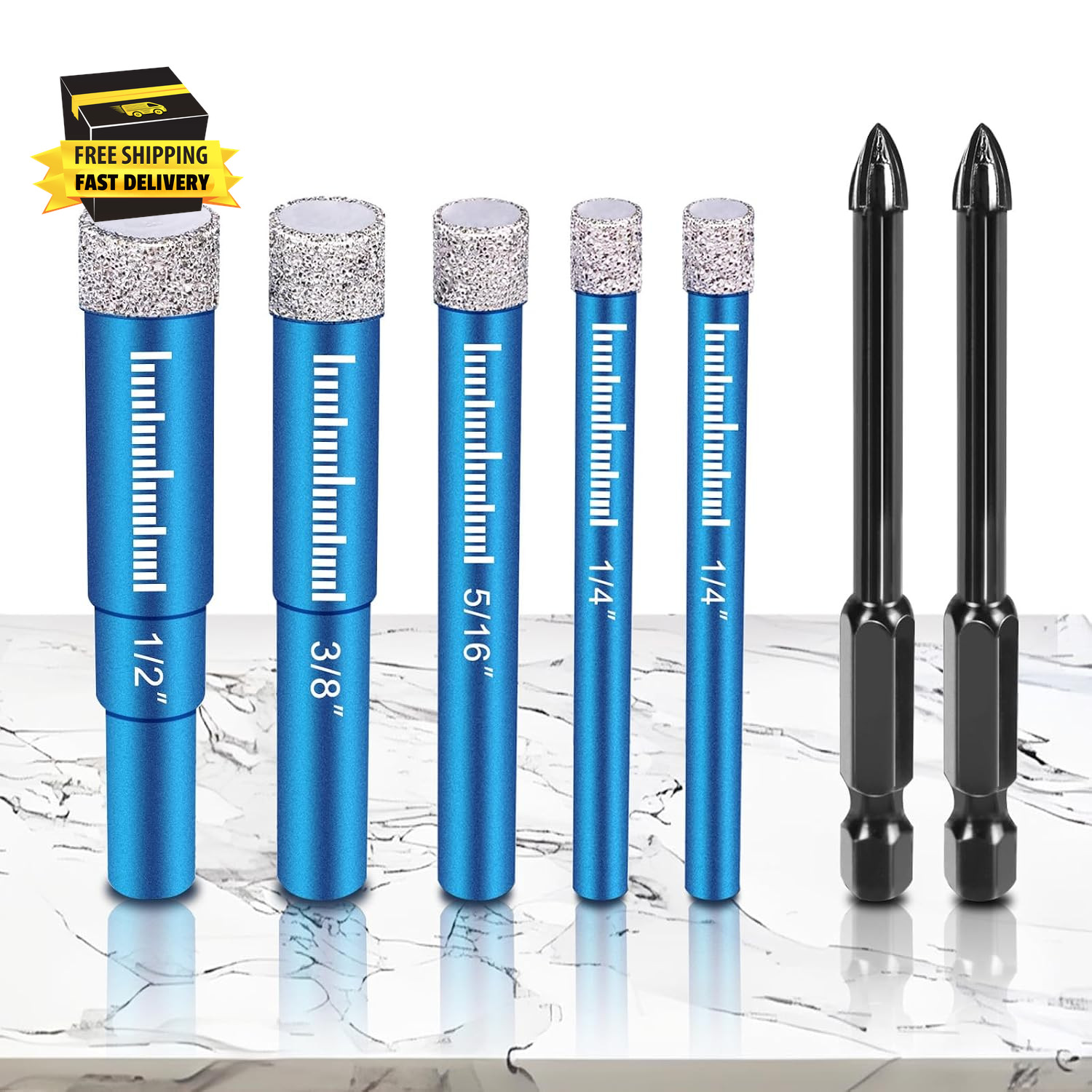 7 Pcs Diamond Drill Bits Set, Versatile Tile Drill Bits for Ceramic Glass Porcel