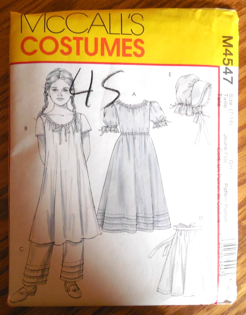 New McCall's Costume Pattern M 4547 Girls sz 7-14 Early American Dress*Chemise