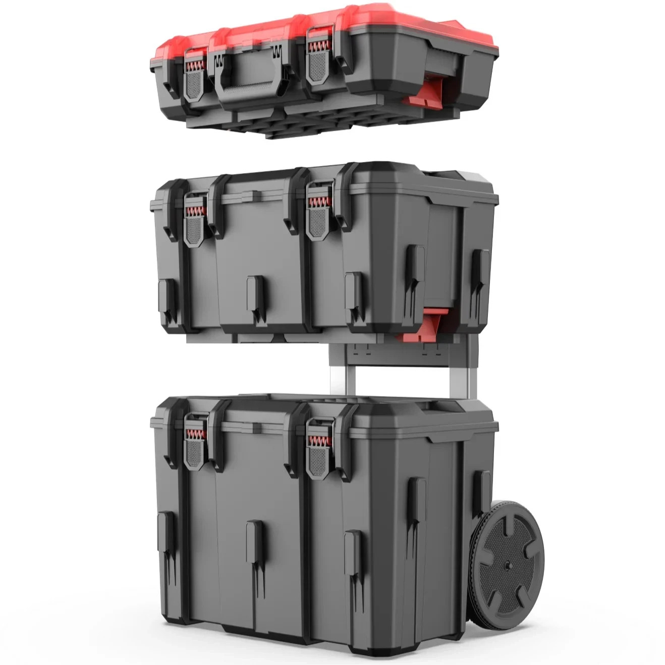 Hyper Tough Hyper Stack Heavy Duty 3 Piece Modular Rolling Toolbox System, Black