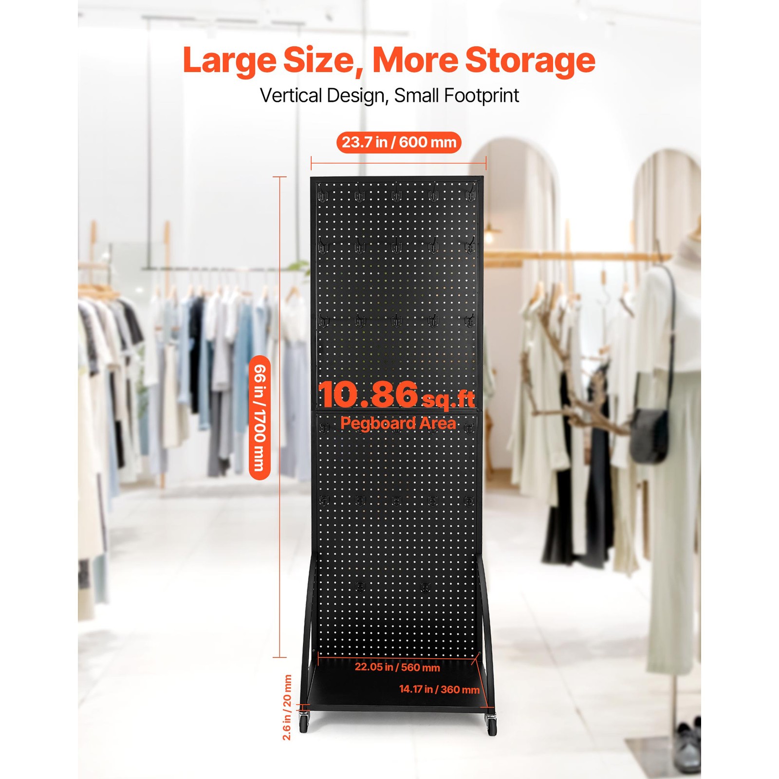 Uimoso Black Pegboard Stand with 30 Hooks and Display Panel