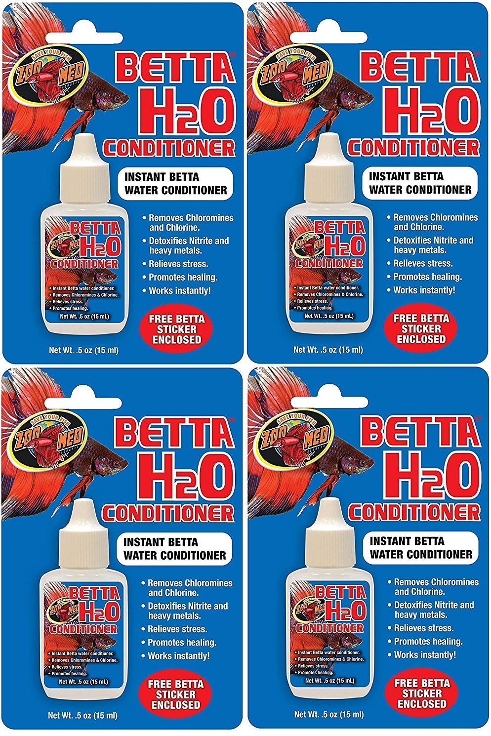 Zoo Med Labs Betta H20 Conditioner .5 oz  Instantly Removes Chlorine - 4 Pack
