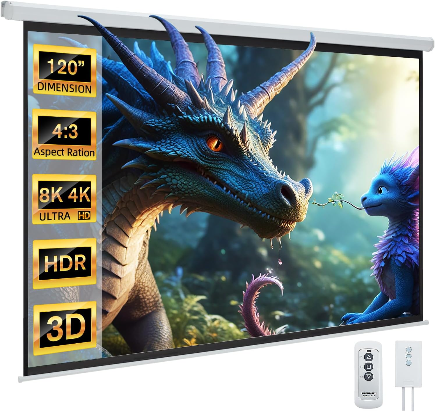 120 Inch Projector Screen Motorized,4:3 HD Retractable Electric Projector Screen