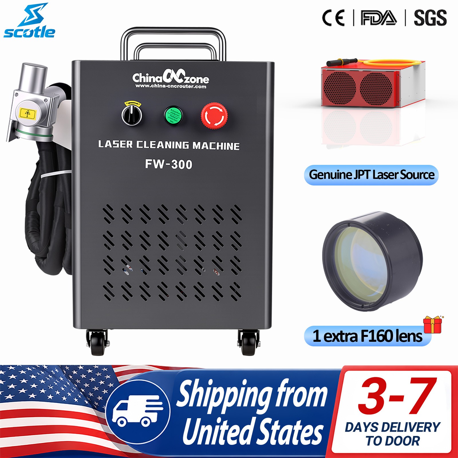 300W Portable Pulsed Laser Cleaning Machine  For Metal Wood Paint Cleaner US