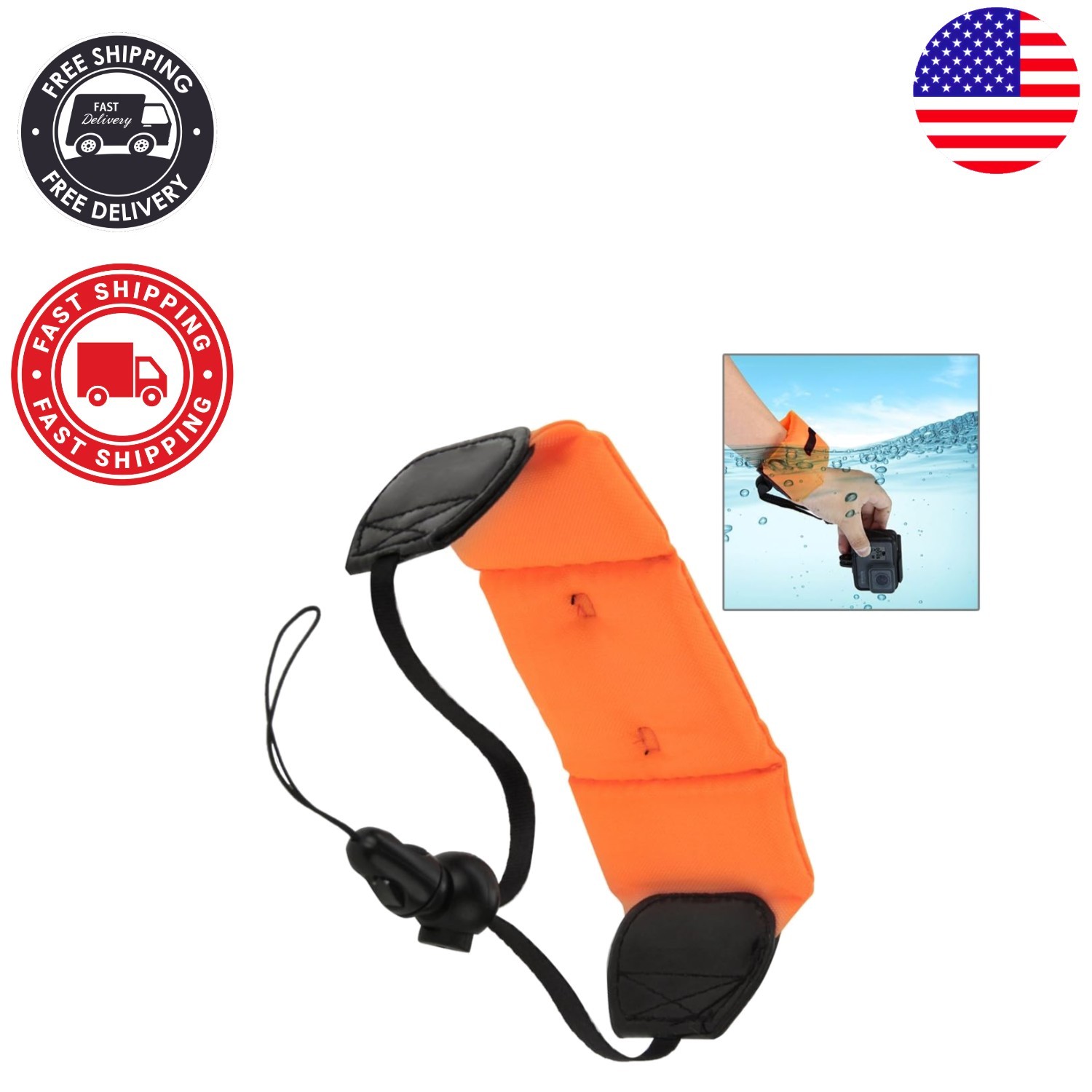 Universal Waterproof Floating Wrist Strap for GoPro & Cameras - Bright Orange