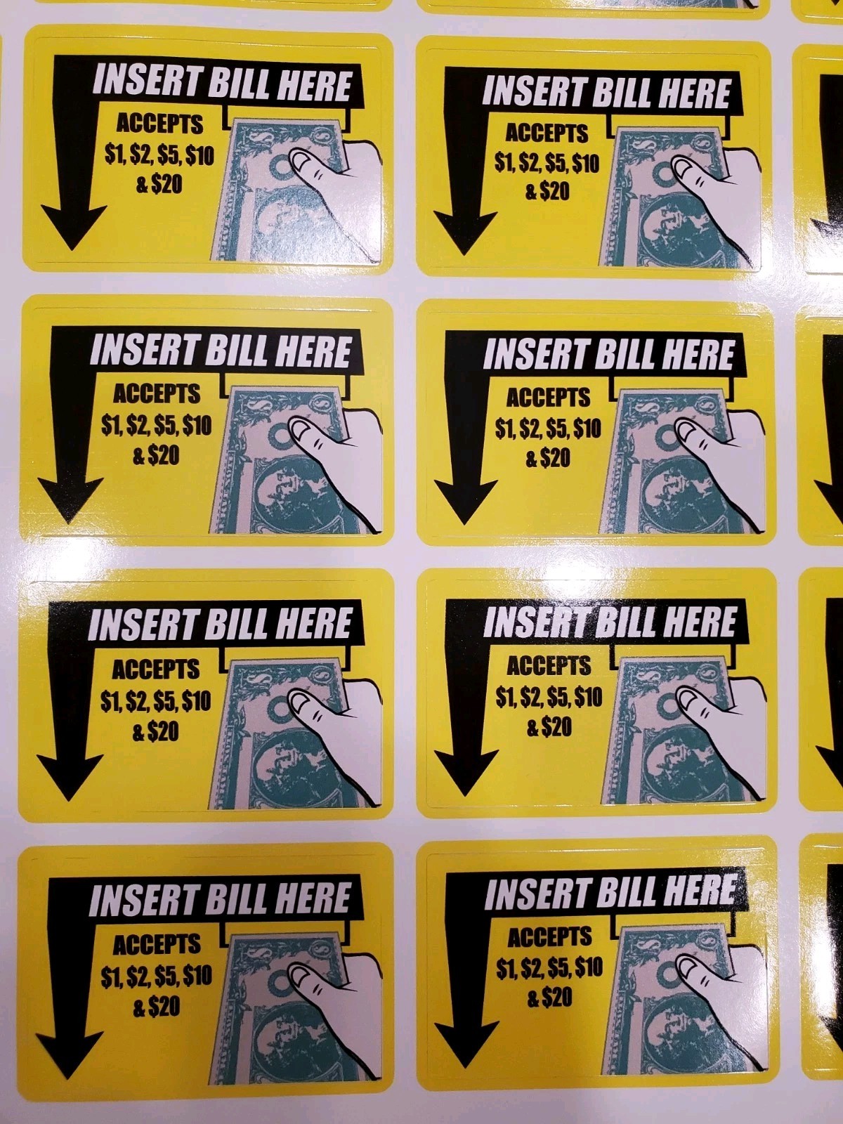 Lot [5] Dollar Bill Validator Acceptor Stickers Decals $1 $5 $10 $20 MEI ICT CPI