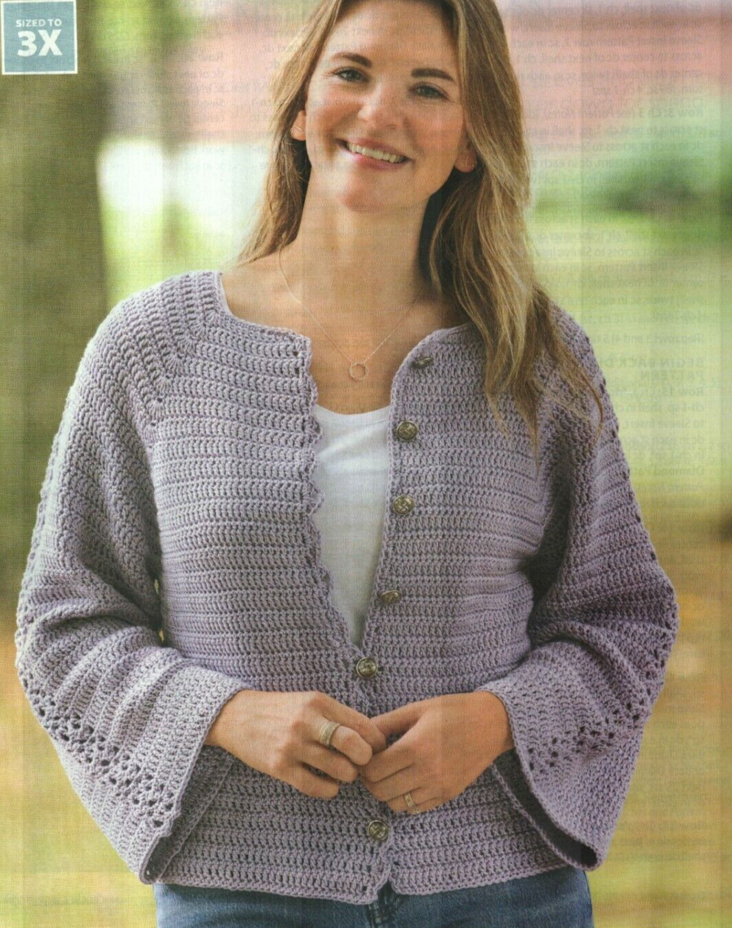 SOFT LAVENDER CARDIGAN SWEATER 6 SIZES WOMEN'S CROCHET PATTERN INSTRUCTIONS