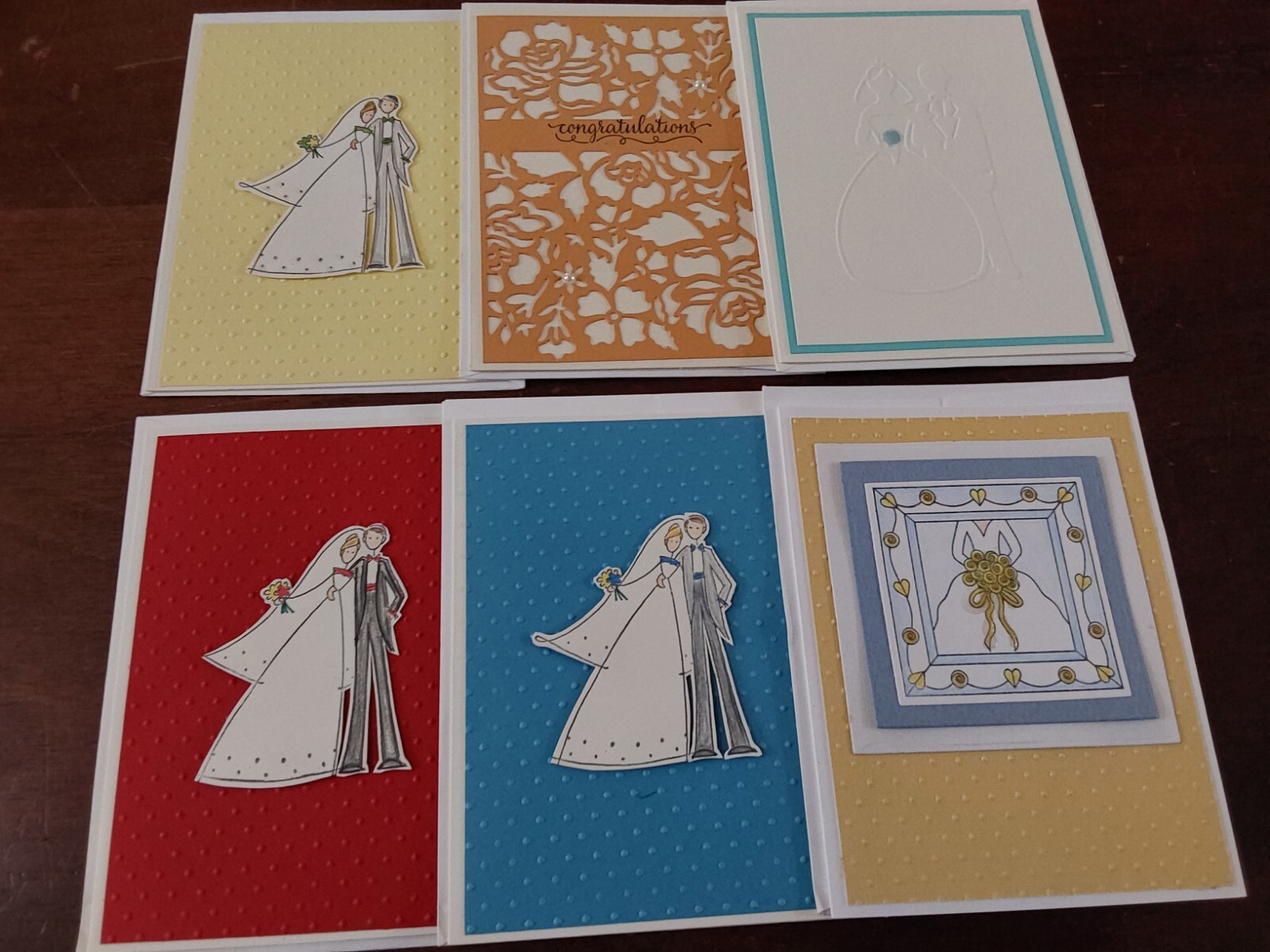 Wedding Congratulations Handmade Cards w/ Envelopes Textured Set 6 Greetings