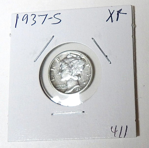 1937-S Mercury Silver Dime XF Lightly Cleaned 90% Silver Coin (112325)