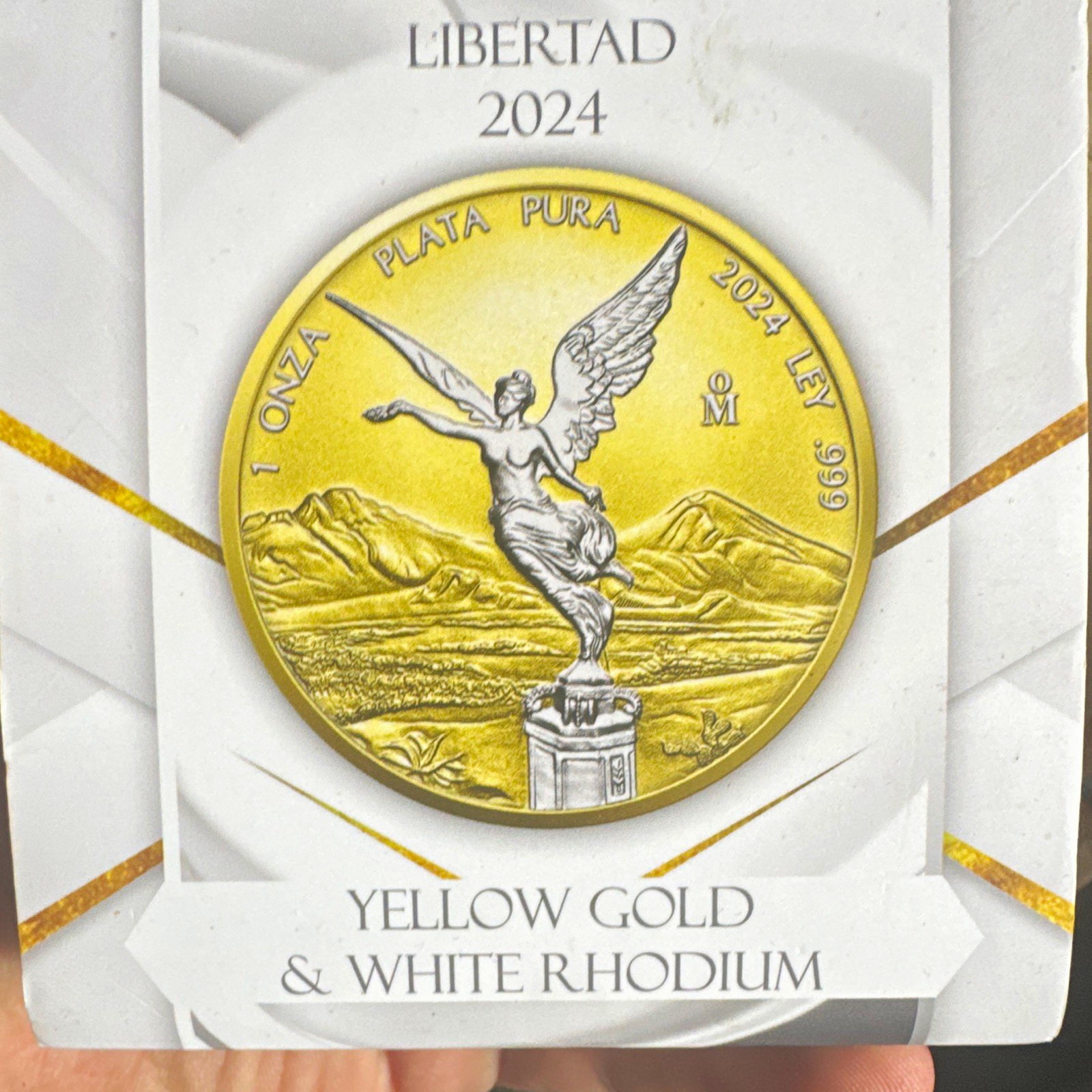 2024 Mexico Libertad 1 Onza .999 Silver Coin Yellow Gold & White Rhodium