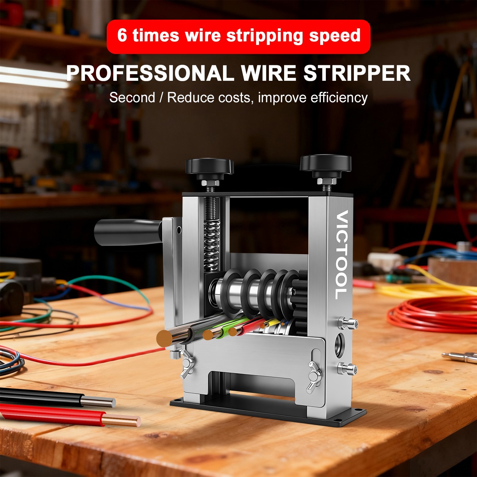 Manual Wire Stripping Machine 6 Channels 3-17mm Drill Powered Cable Stripper