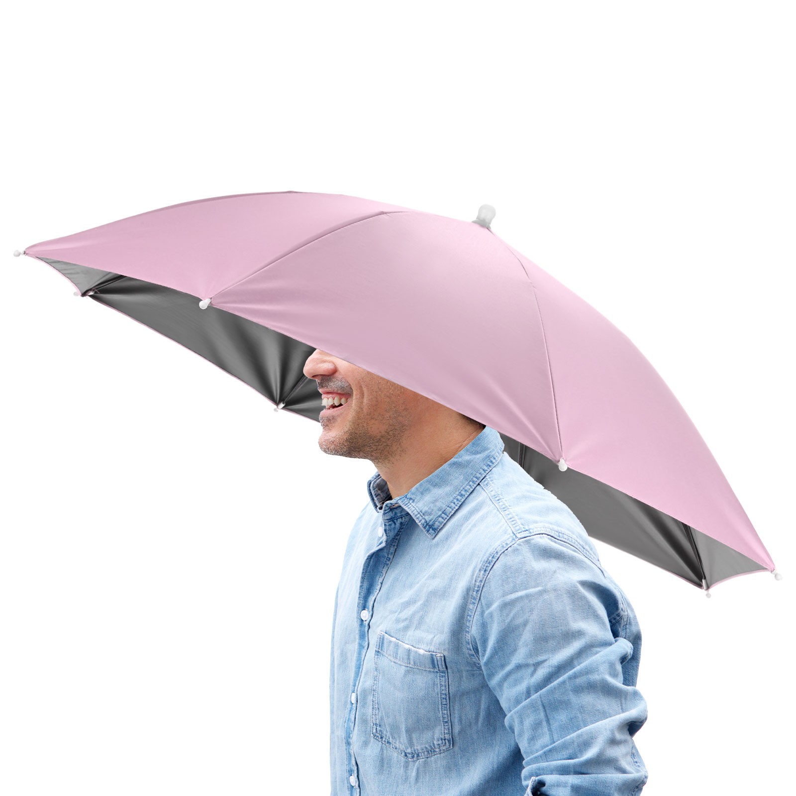 1 Pcs 26" Headband Umbrella Hat Black Glue Umbrella Cap for Outdoor [Pink]