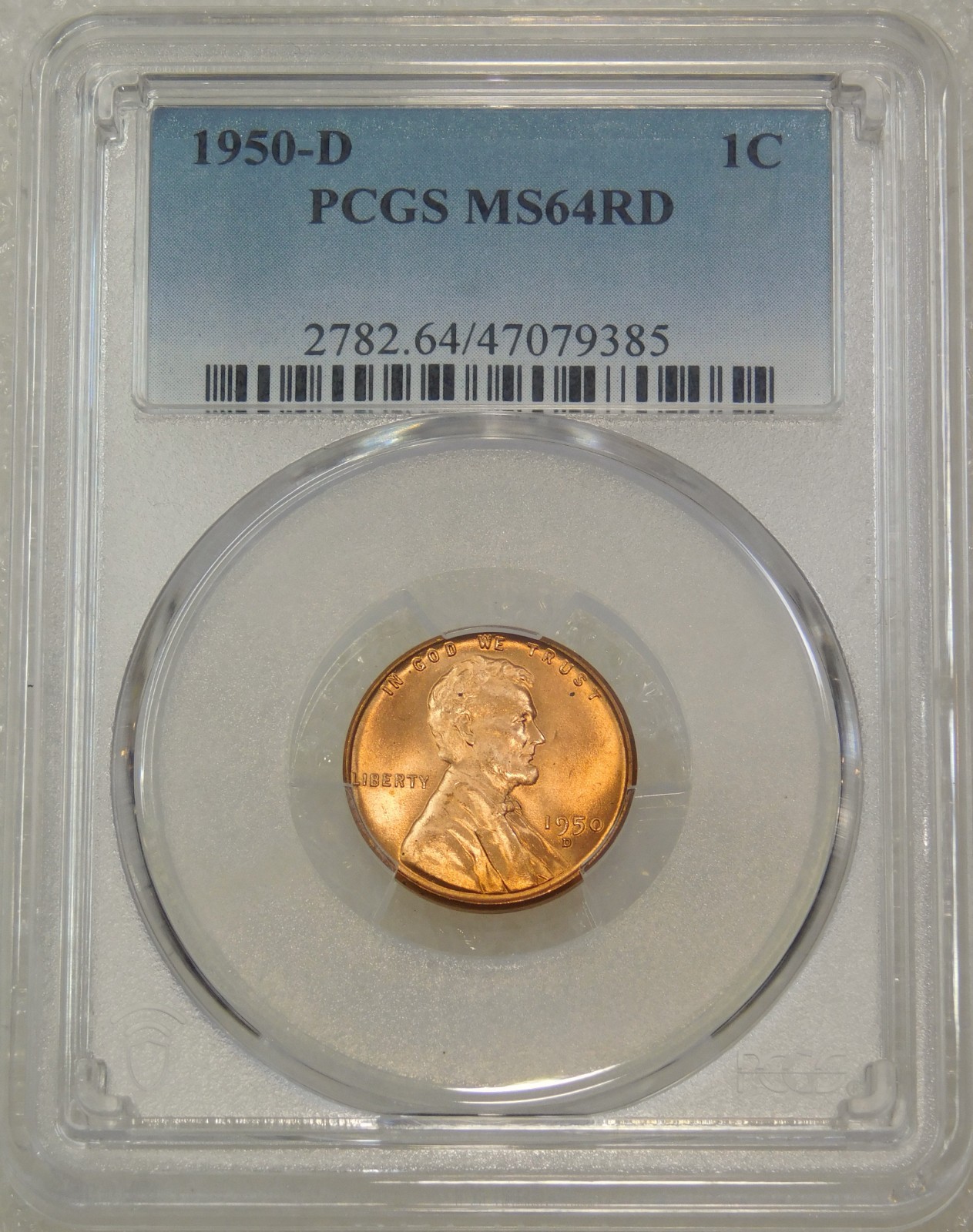 1950-D Lincoln Wheat Cent PCGS MS64RD Very Bright Red PQ coin New Holder #36B