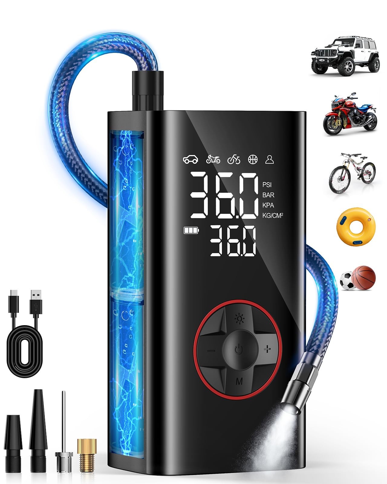 Tire Inflator Portable Air Compressor - Cordless Air Pump for Car Tires - 150...