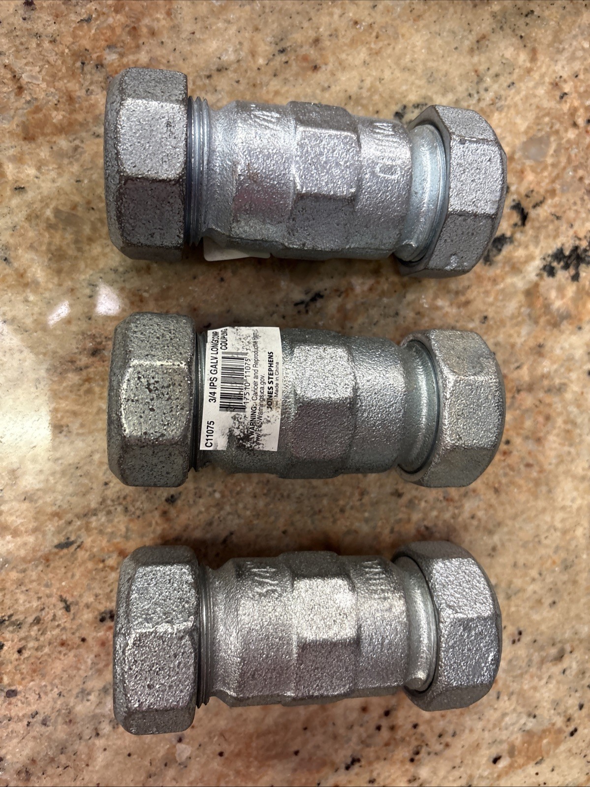 Lot of 3 Galvanized Malleable Compression Couplings 3/4" IPS x 3-5/8" C11-075