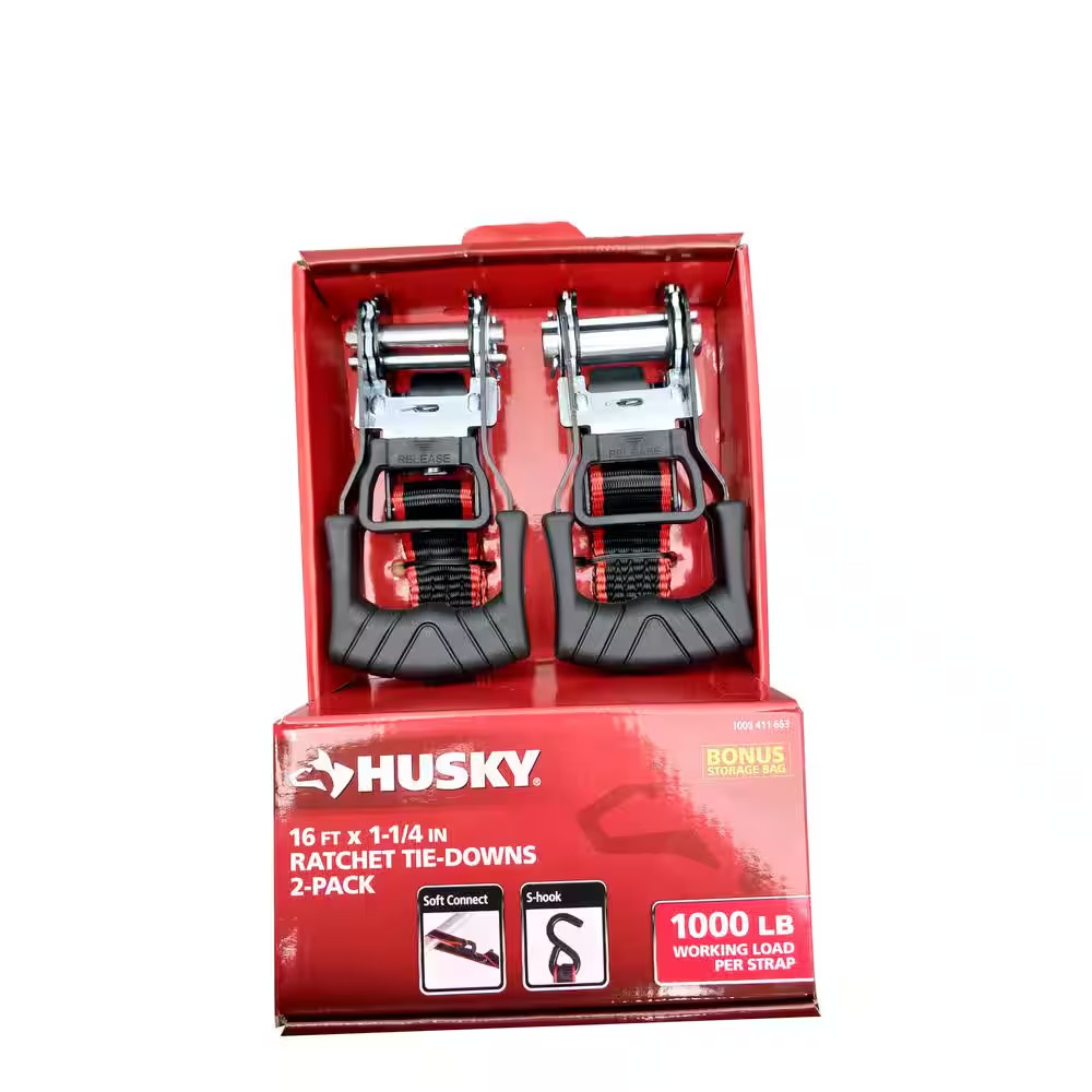 16 Ft. X 1.25 In. Ratchet Tie-Down Straps with S-Hook (2-Pack)