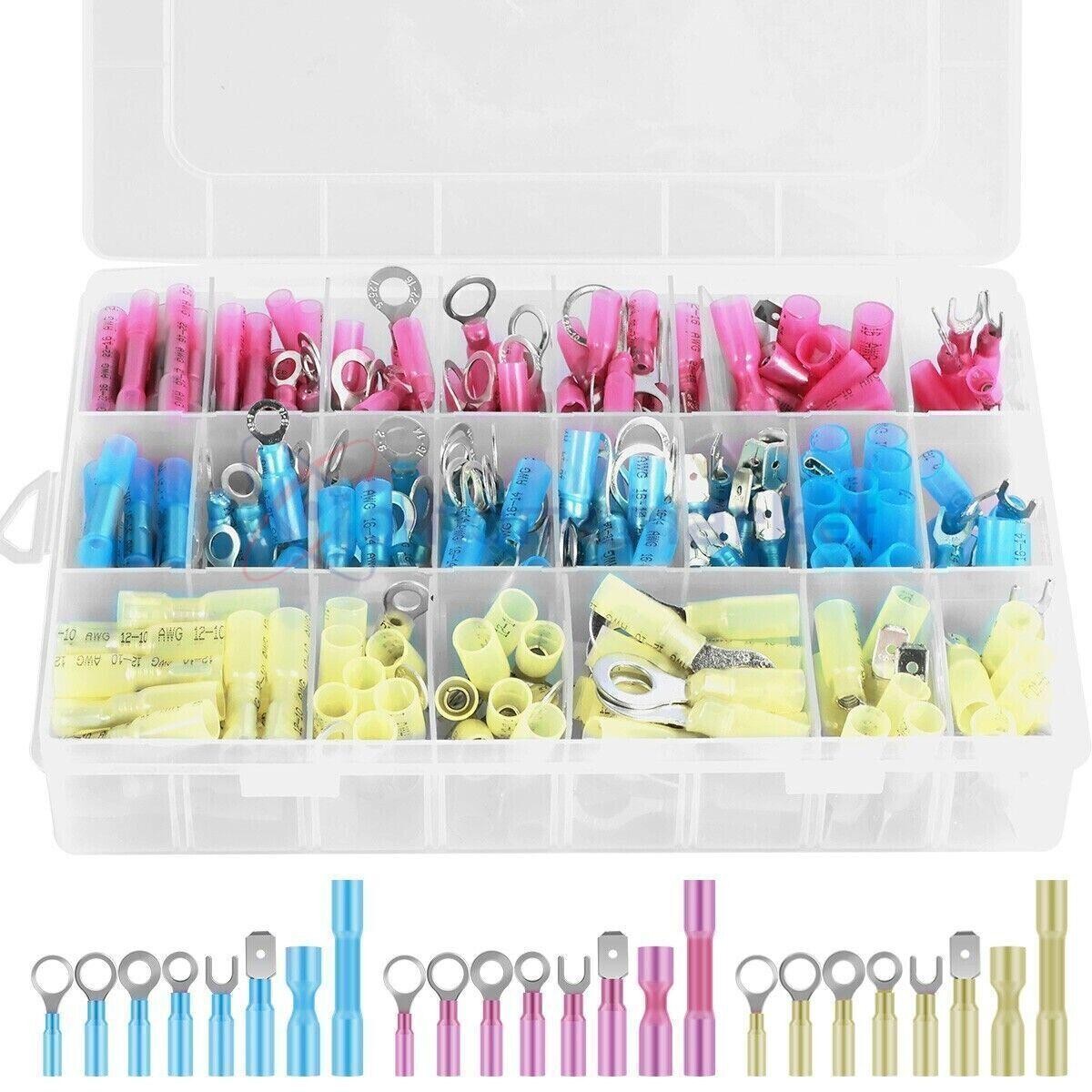 250PC Heat Shrink Wire Connectors Electrical Ring Fork Spade Crimp Terminals Kit