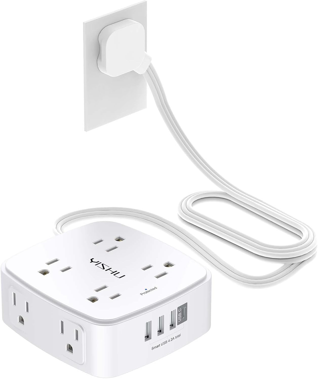 6Ft Surge Protector Power Strip - 8 Widely Outlets w/ 4 USB Ports, 3 Side Outlet