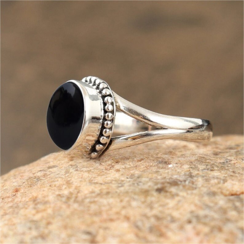 Solid 925 Sterling Silver Natural Black Onyx Gemstone Handmade Ring All Size