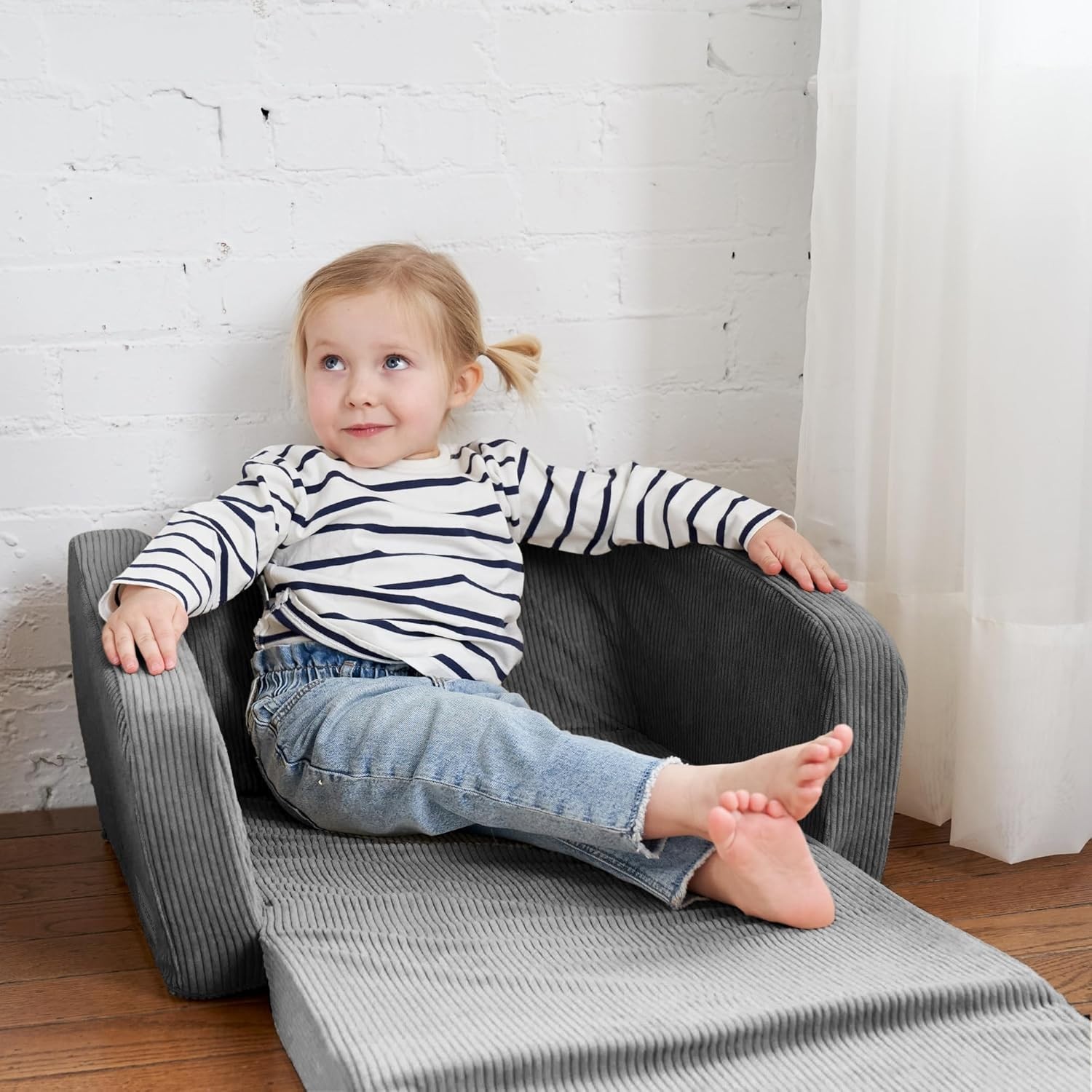 Comfy Kids Chair for Toddler - Stylish 2 in 1 Lounger Made of Memory Foam Eas...