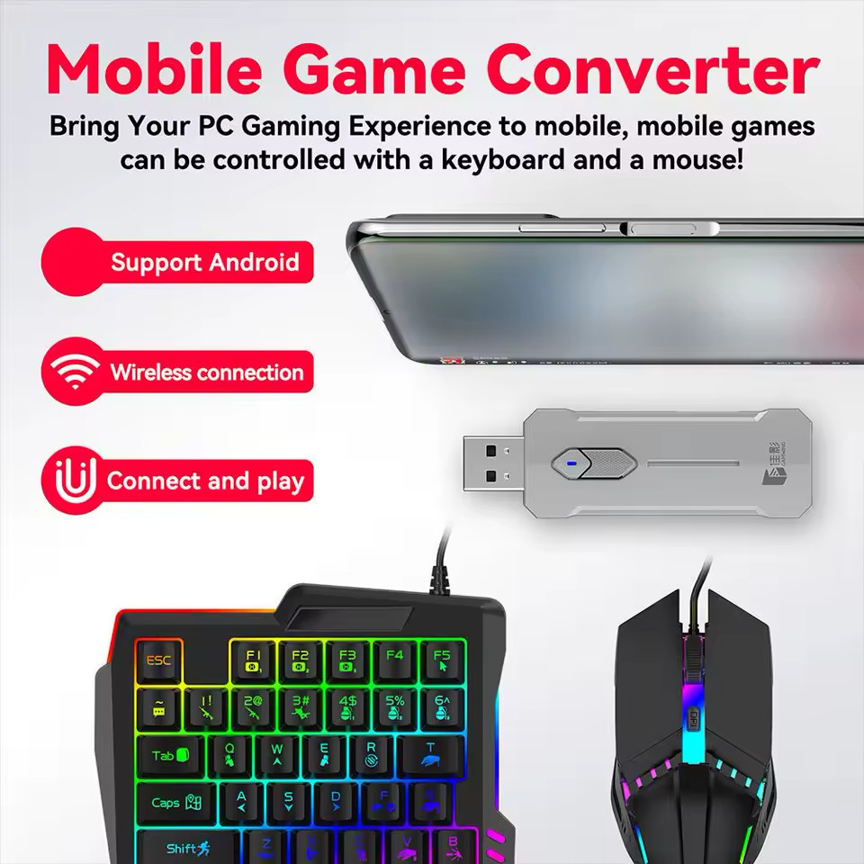 X8 5 in 1 Mobile Game Combo Pack with RGB Mini Gaming Keyboard & Mouse Android