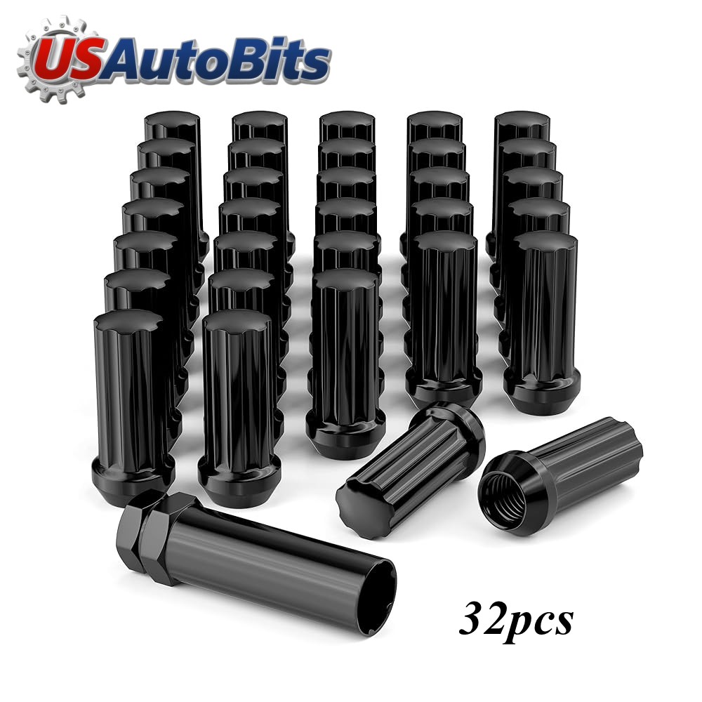 32x 2" Black 9/16-18 Spline Tuner Racing Lug Nut Fit 94-11 Dodge Ram2500 Ram3500