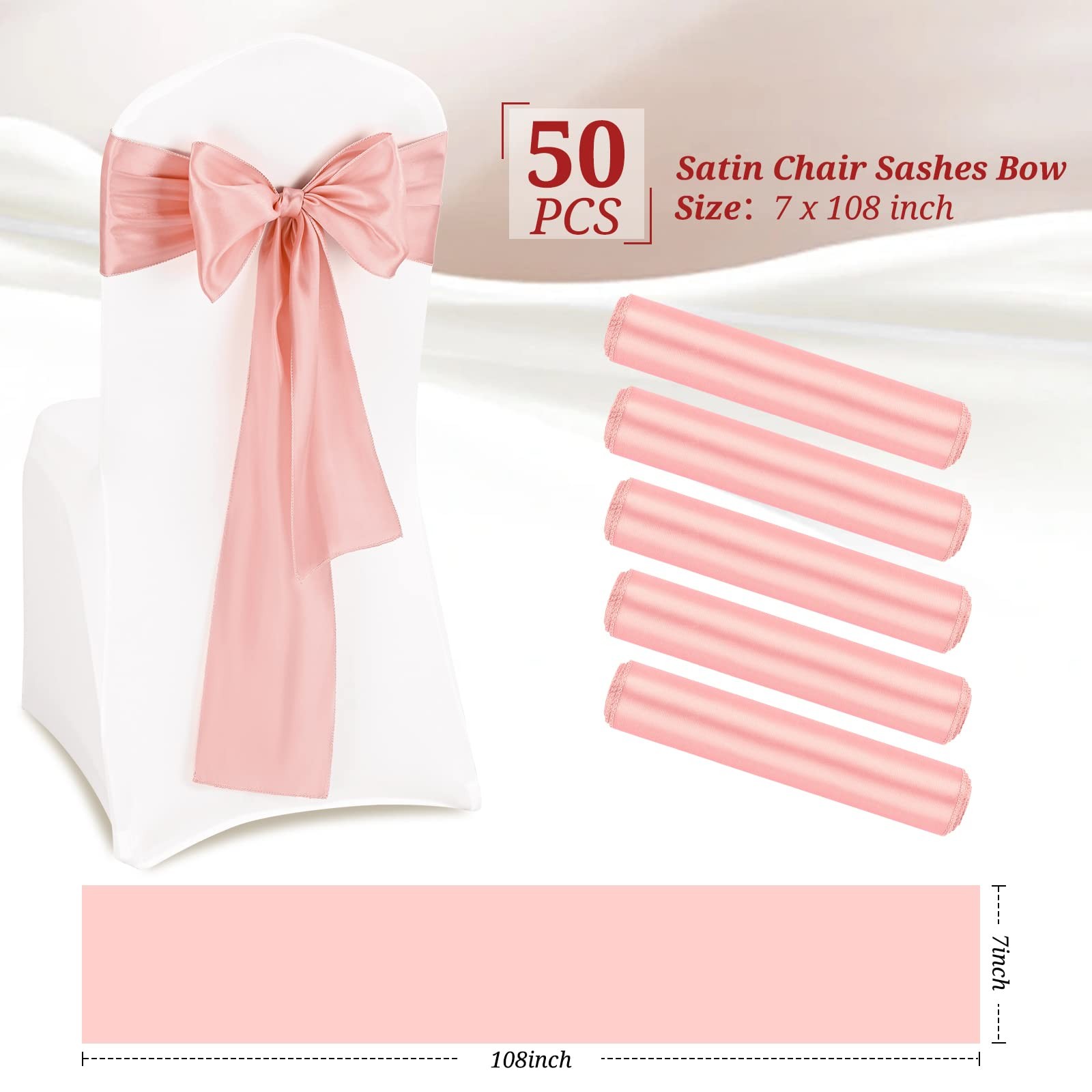 Pesonlook 50Pcs Satin Chair Sashes Ties, Rose Gold 50Pcs,