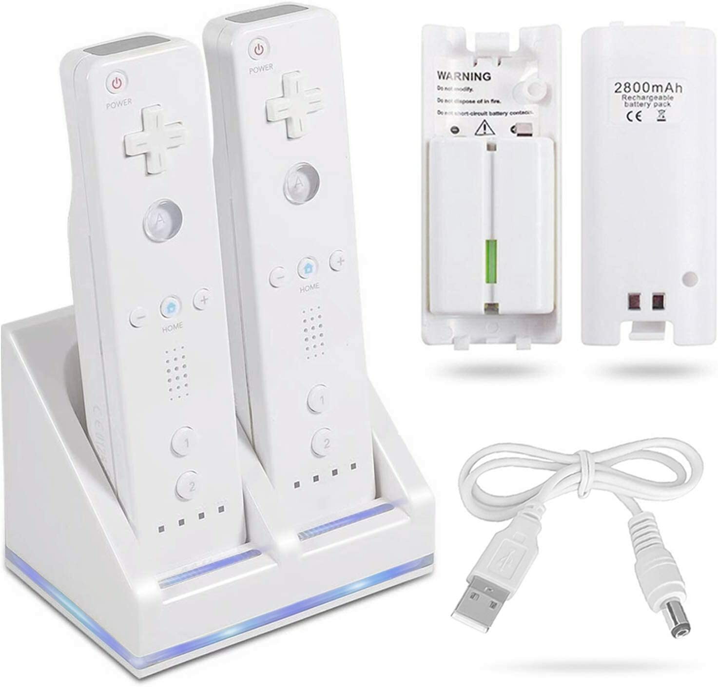Charging Station Dock charger with 2packs 2800 Batteryfor Wii Remote Controller