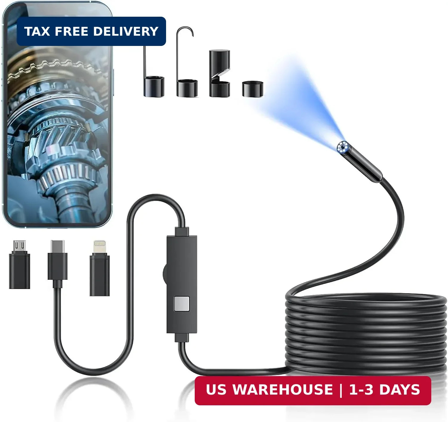 Endoscope Camera with Light,1920P HD Borescope Tools with 8 Adjustable L