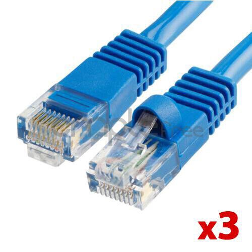 3x 10FT CAT5e Cable Ethernet Lan Network CAT5 RJ45 Patch Cord Internet Blue NEW