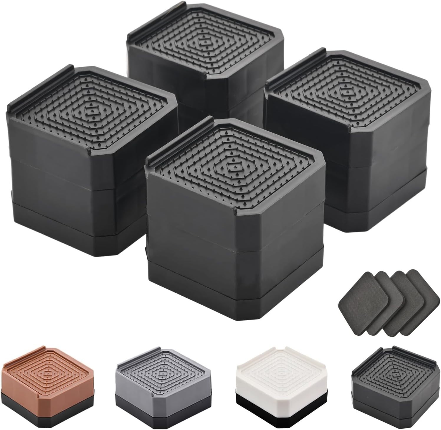 Heavy-Duty Rectangular Bed Risers - Adjustable 3 to 4.3 Inches - Space Enhancer