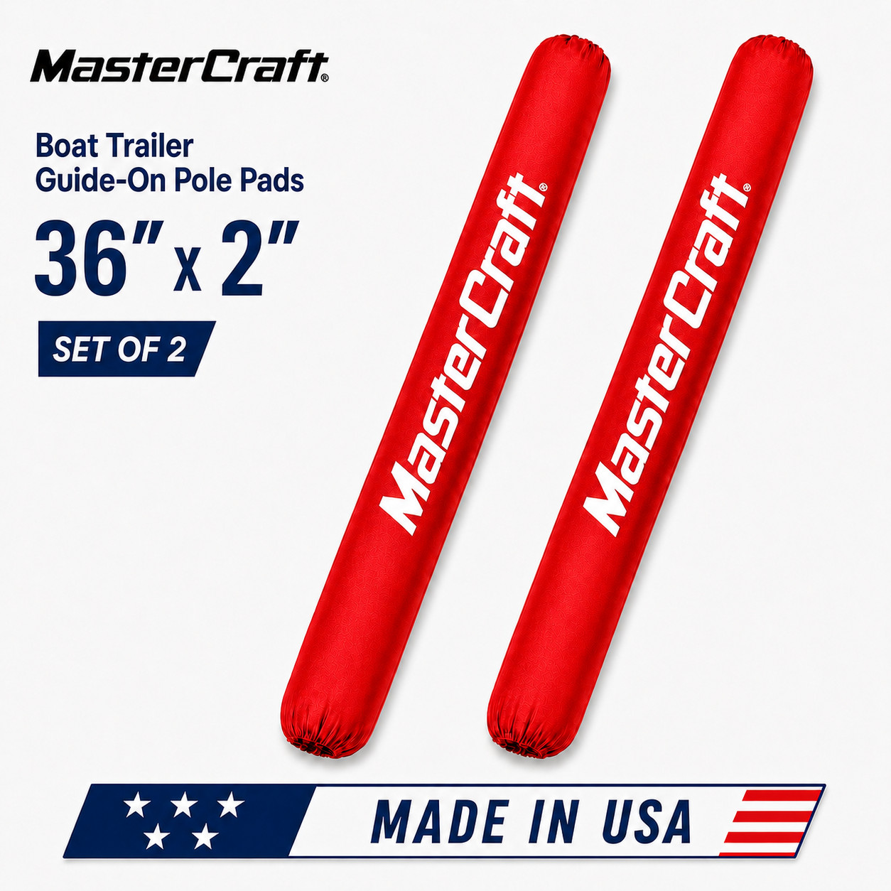 TWO INCH  36" x 2" Mastercraft Marine Boat Trailer Guide Pole Pad Set of 2 RED