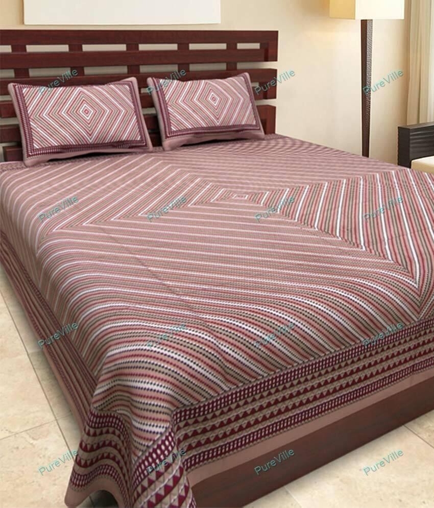 Jaipuri Printed Home Decor Cotton Double Bed Sheet With 2 Pillow Cover 90x108